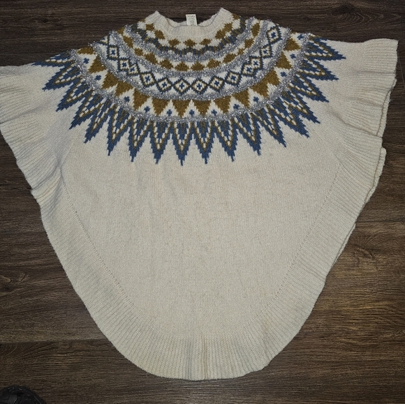 Do Everything In Love Womens Sweater Poncho Aztec Tinsel Infused One Size - Picture 6 of 11